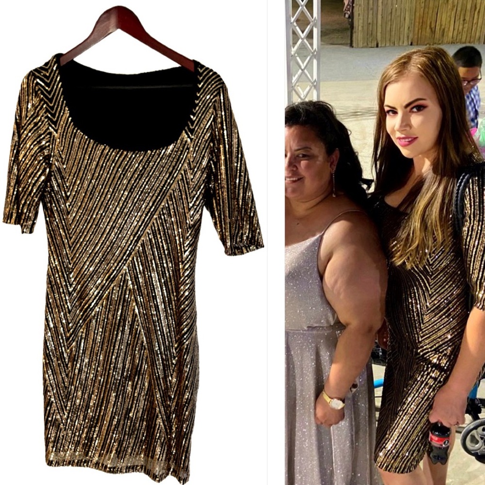 Womens gold & black sequin dress